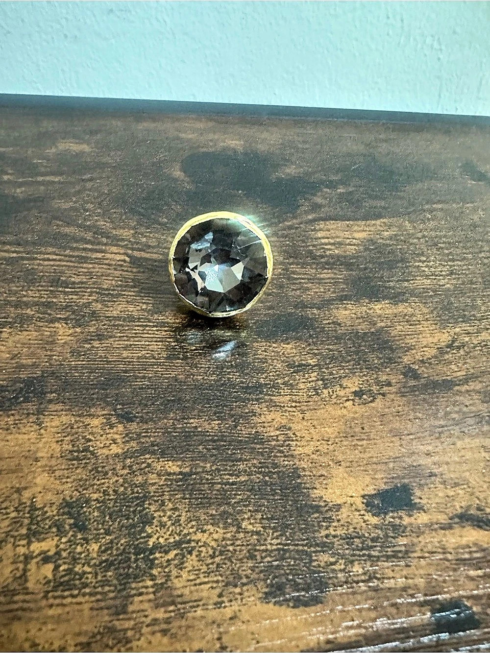 Gold Dipped Adjustable Smokey Gray Faceted Stone Ring